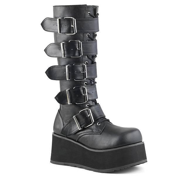 Demonia Women's Trashville-518 Knee High Platform Boots - Black Vegan Leather D7913-24US Clearance